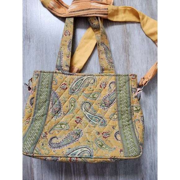 MaggiB Yellow Green Paisley Quilted Small Shoulder Crossbody Bag Zip Closure - Picture 7 of 13